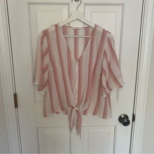 Lush, Cream and Mauve Striped Tied Blouse